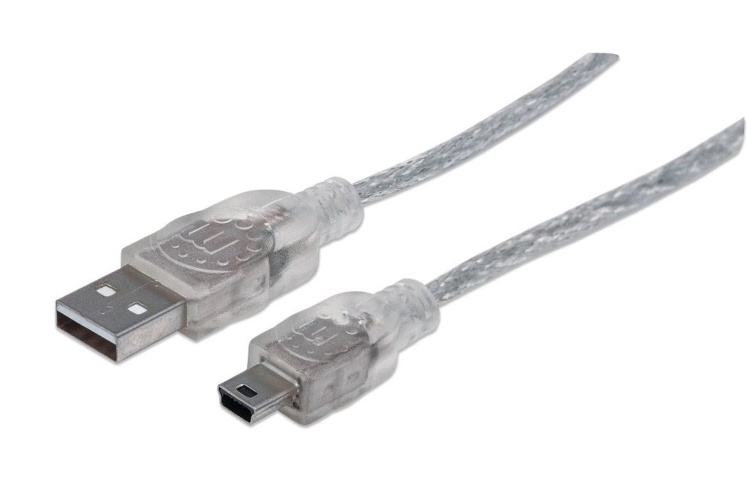 333412 Cable USB 2.0 - A macho a Mini-B macho, 480 Mbps, 1.8 m, Plateado translúcido 333412 Cable USB 2.0 - A macho a Mini-B macho, 480 Mbps, 1.8 m, Plateado translúcido